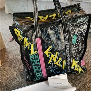 Balenciaga Bazar Medium Graffiti Leather Tote